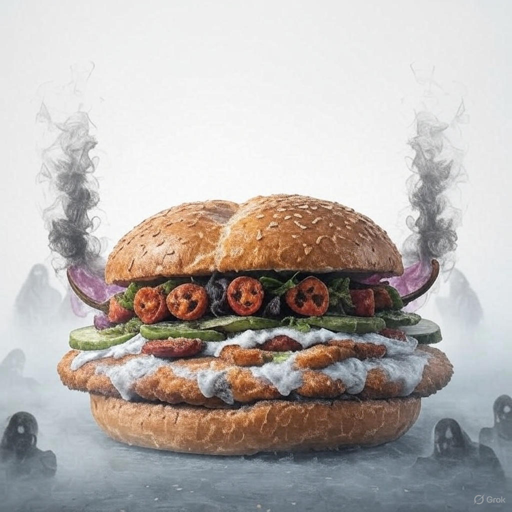 Milanesa fantasmal en bolillo, con aguacate niebloso y chipotle hechicero.